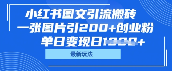 小红书图文引流搬砖，一张图片引200+创业粉，单日变现日数张-三九网赚