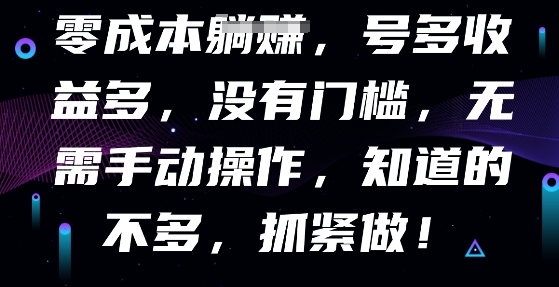 零成本全自动,号多收益多,没有门槛,无需手动-三九网赚