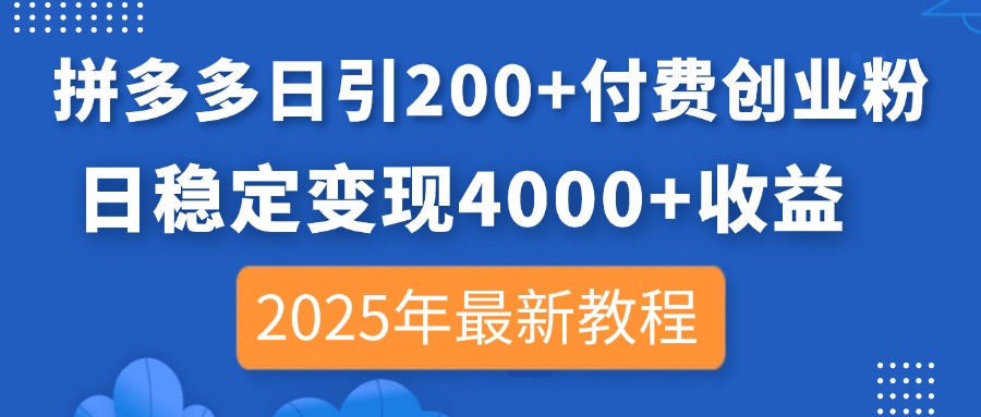 (14217期)拼多多日引200+付费创业粉,日稳定变现4000+收益,2025年最新教程-三九网赚