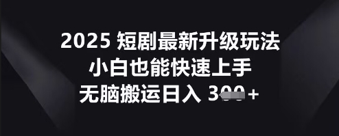 2025短剧最新升级玩法，小白也能快速上手，无脑搬运日入3张-三九网赚