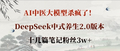 AI中医大模型杀疯了!DeepSeek中式养生2.0版本,十几篇笔记粉丝3w+-三九网赚