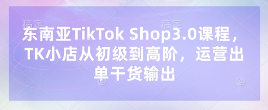 东南亚TikTok Shop3.0课程，TK小店​从初级到高阶，运营出单干货输出-三九网赚