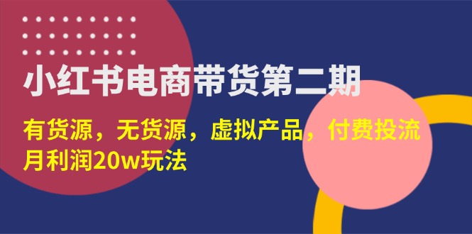 (14186期)小红书电商带货第二期,有货源,无货源,虚拟产品,付费投流,月利润20w-三九网赚
